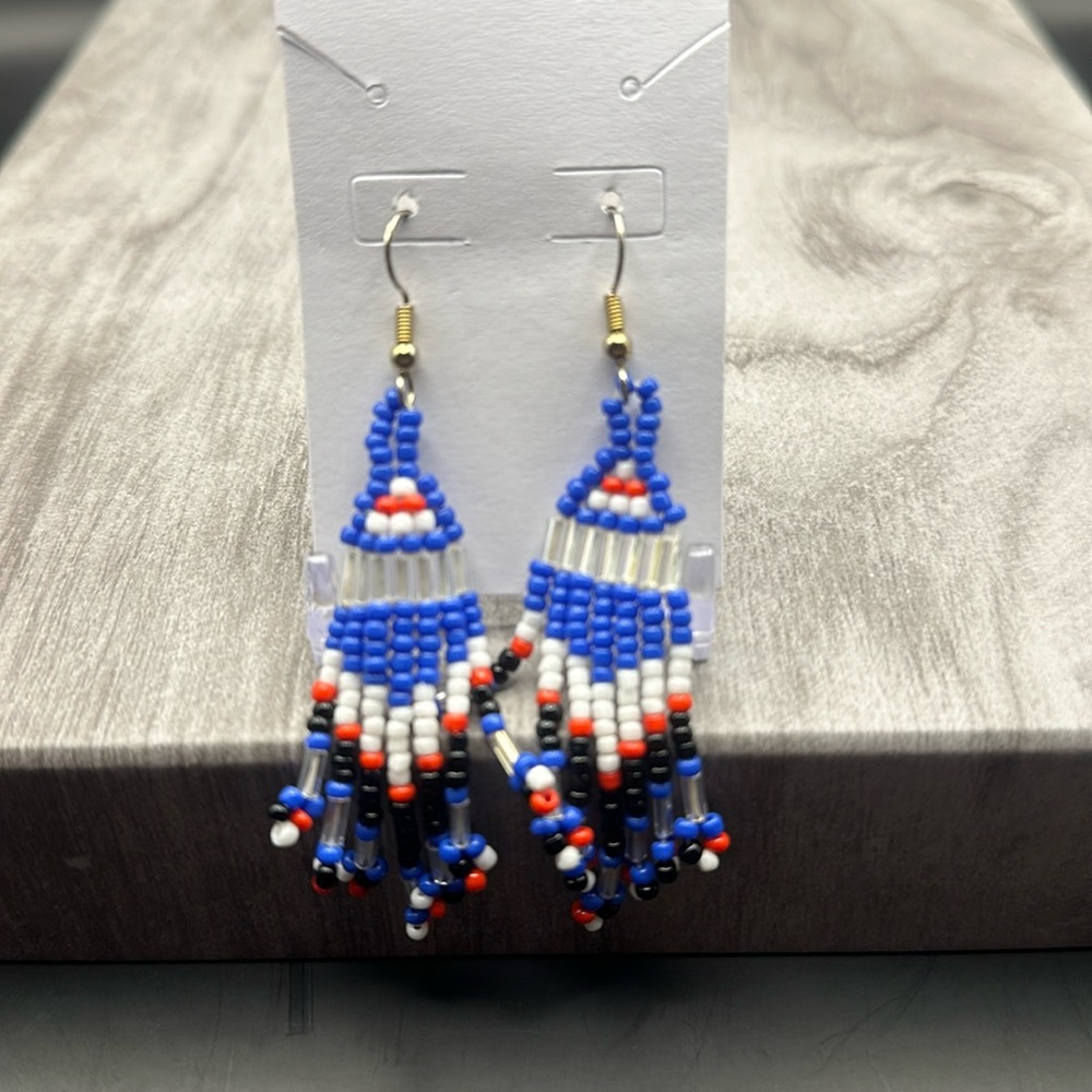 Beaded Dangle Red, White, and Blue Earrings